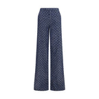 Blue Cotton Casual Pants