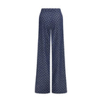 Blue Cotton Casual Pants