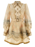 Beige Linen Short Dress
