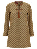 Beige Cotton Short Dress