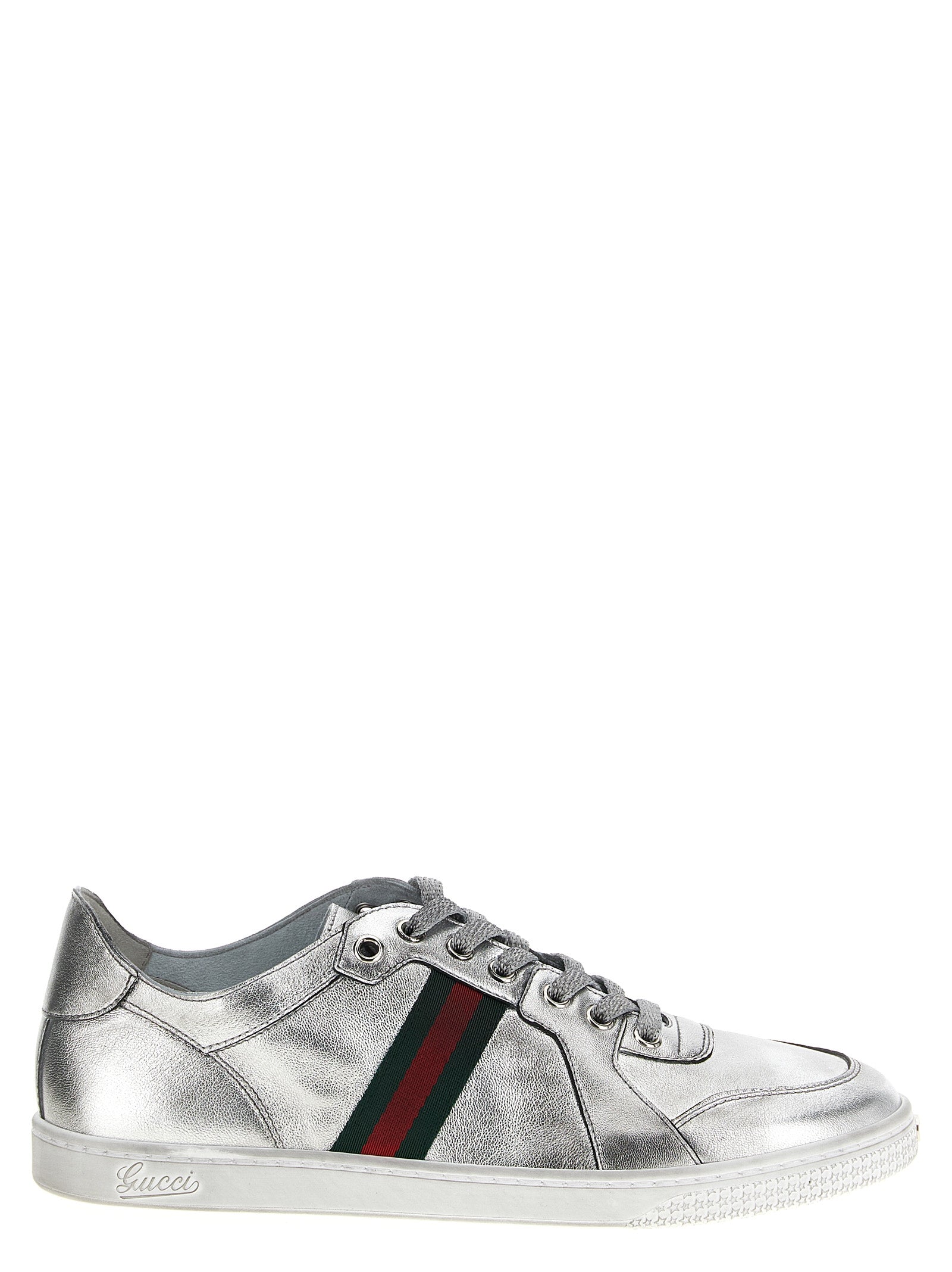 Silver Lamb Leather Low Top Sneakers