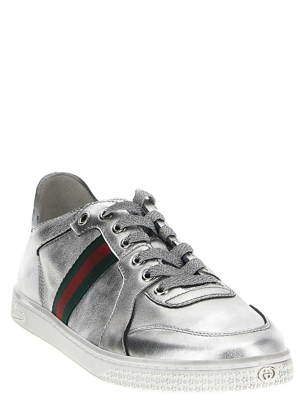 Silver Lamb Leather Low Top Sneakers