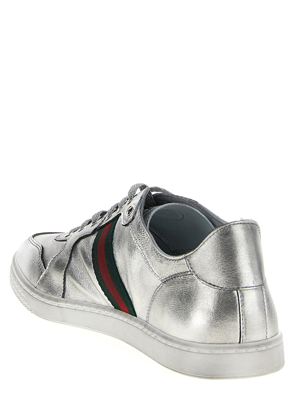 Silver Lamb Leather Low Top Sneakers