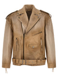 Beige Buffalo Leather Leather Jacket