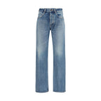 Blue Cotton Straight-Leg Jeans