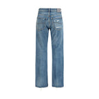 Blue Cotton Straight-Leg Jeans