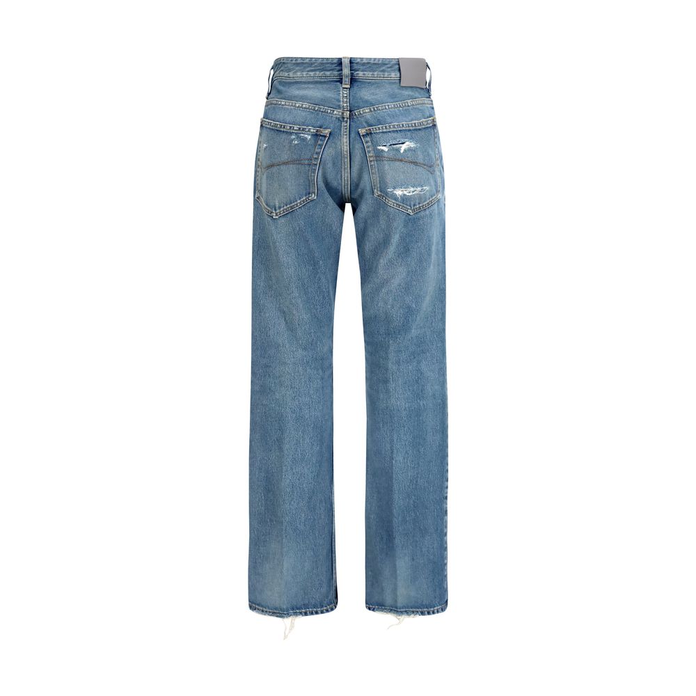 Blue Cotton Straight-Leg Jeans