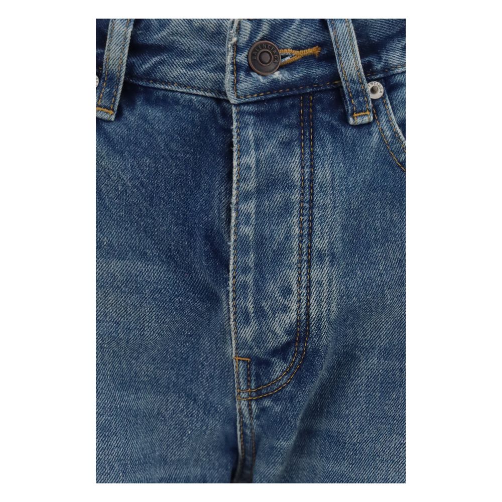 Blue Cotton Straight-Leg Jeans
