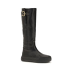 Black Calf Leather Bos Taurus Flat Boots