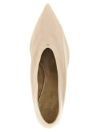 Beige Calfskin Mid Heel Pumps