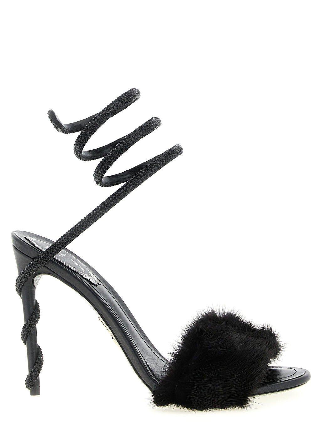 Black Leather Stiletto Heel Sandals