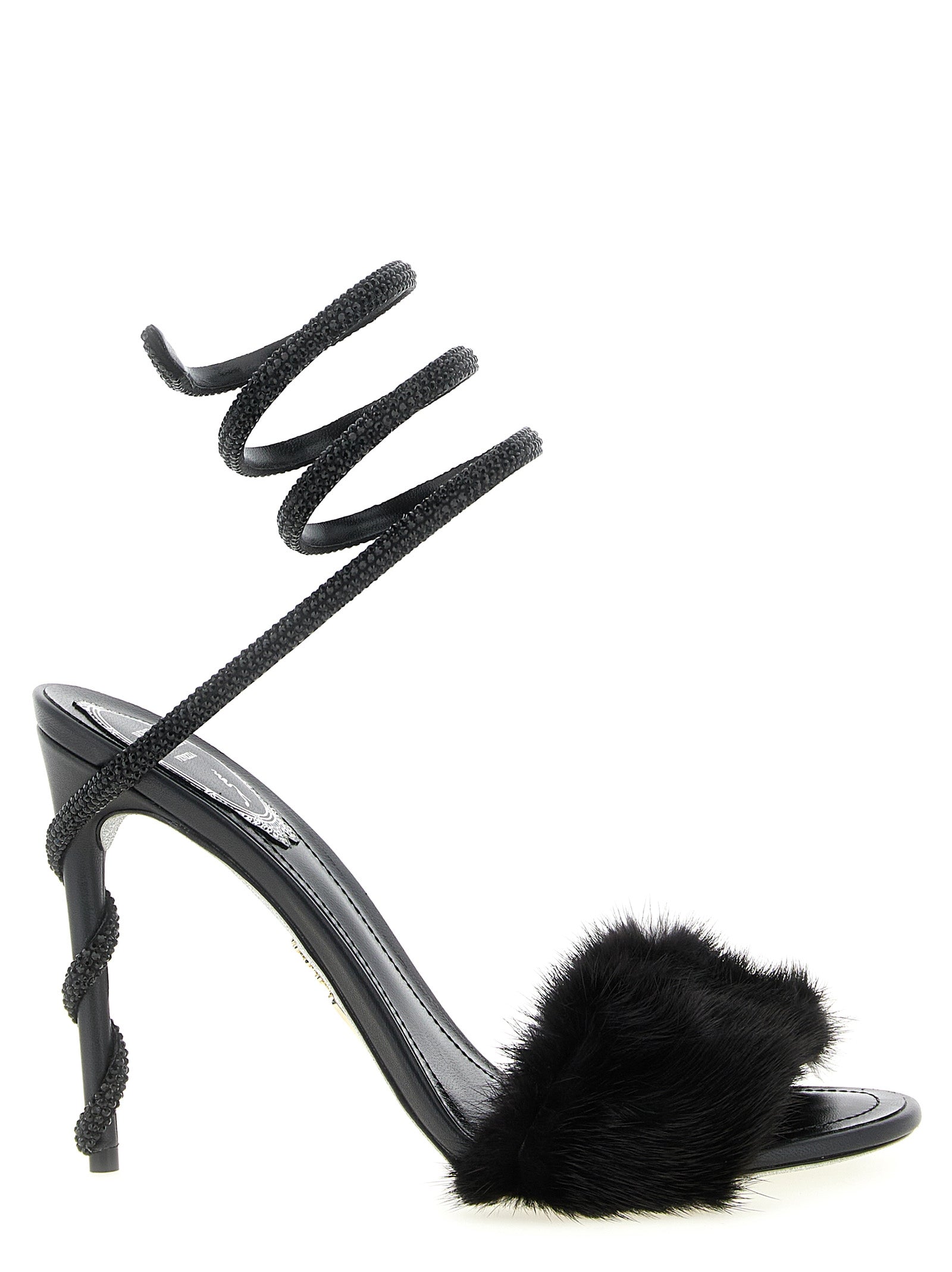 Black Leather Stiletto Heel Sandals