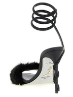 Black Leather Stiletto Heel Sandals