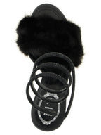 Black Leather Stiletto Heel Sandals