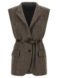 Brown Virgin Wool Sleeveless Jacket