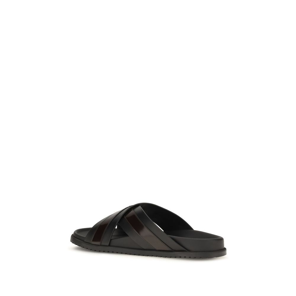 Black Calf Leather Bos Taurus Sandals