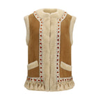 Beige Lamb Ovis Aries Sleeveless Jacket