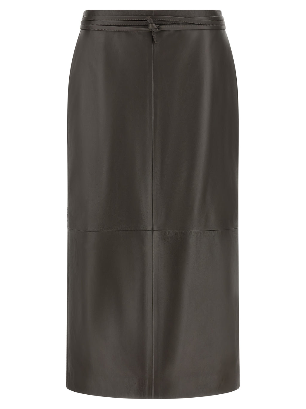 Brown Lamb Leather Midi Skirt