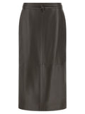 Brown Lamb Leather Midi Skirt