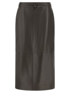 Brown Lamb Leather Midi Skirt