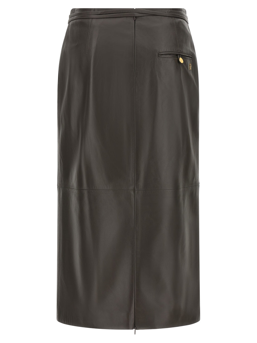 Brown Lamb Leather Midi Skirt