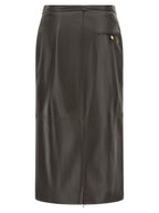 Brown Lamb Leather Midi Skirt