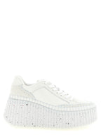 White Polyester Wedge Sandals
