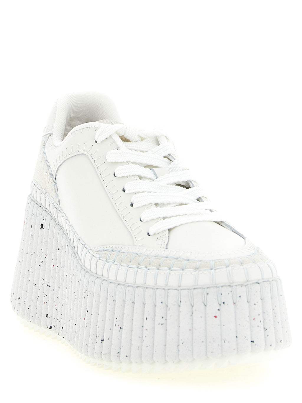 White Polyester Wedge Sandals