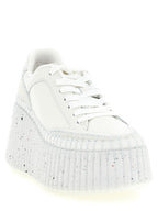 White Polyester Wedge Sandals