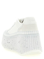 White Polyester Wedge Sandals
