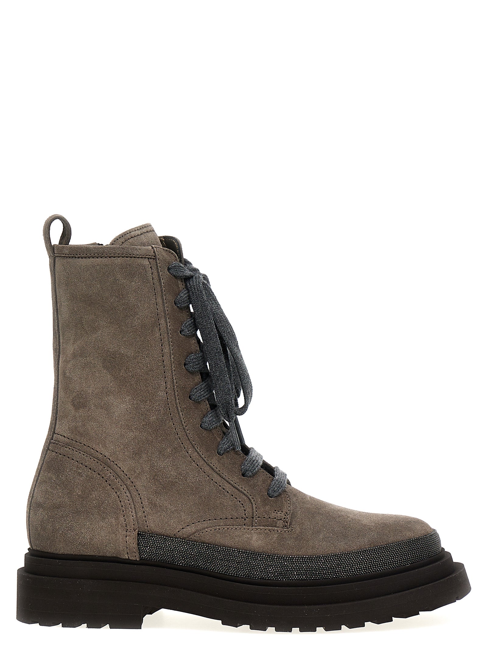 Gray Leather Ankle Boots