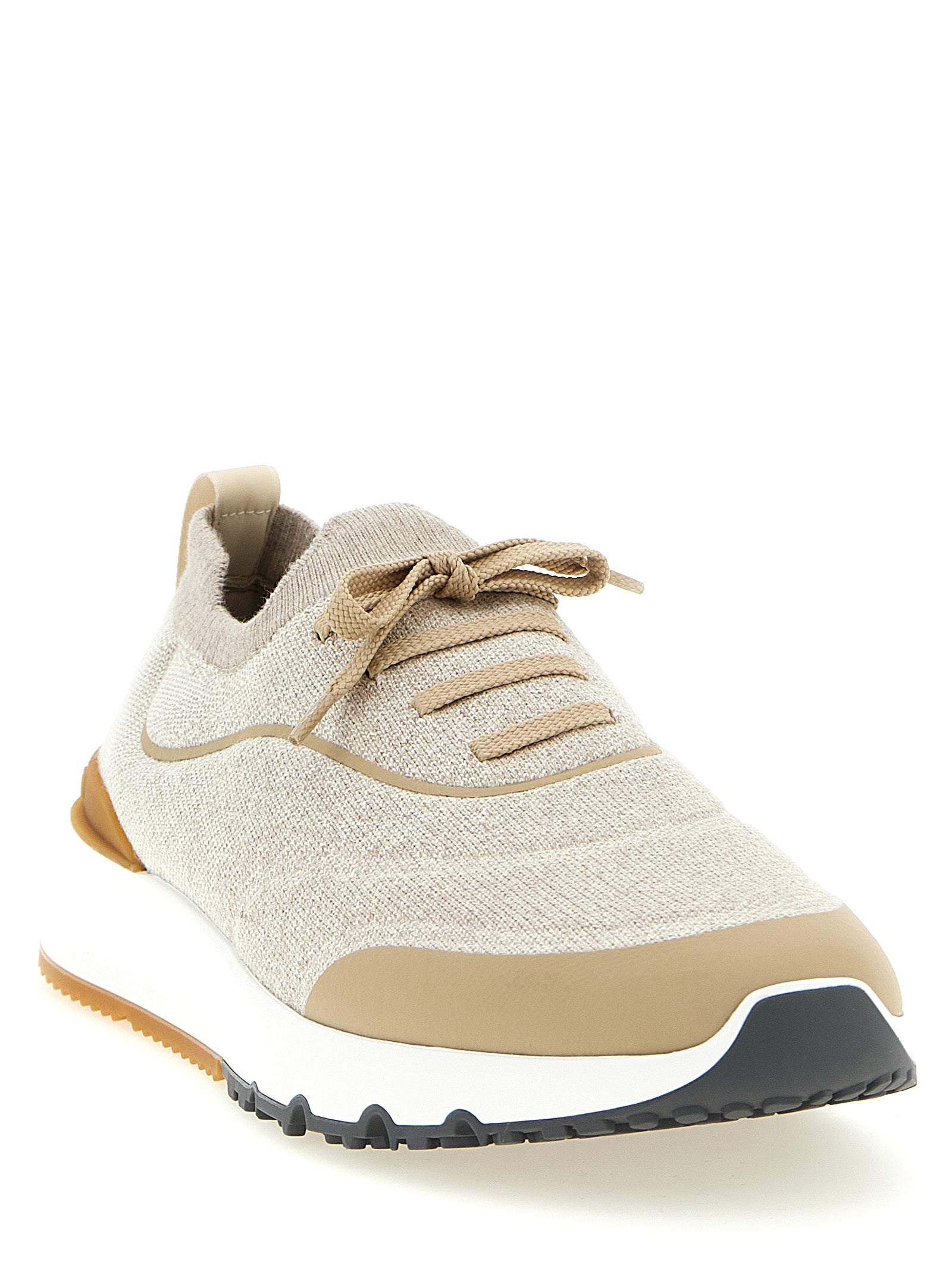Beige Cotton Athletic Sneakers