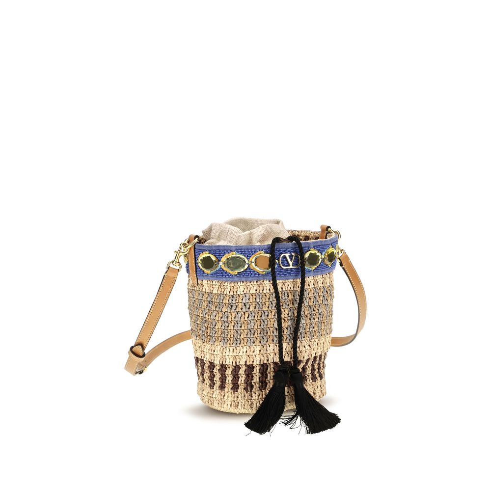 Beige Raffia Backet Bag
