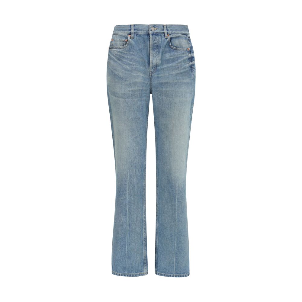 Blue Cotton Straight-Leg Jeans