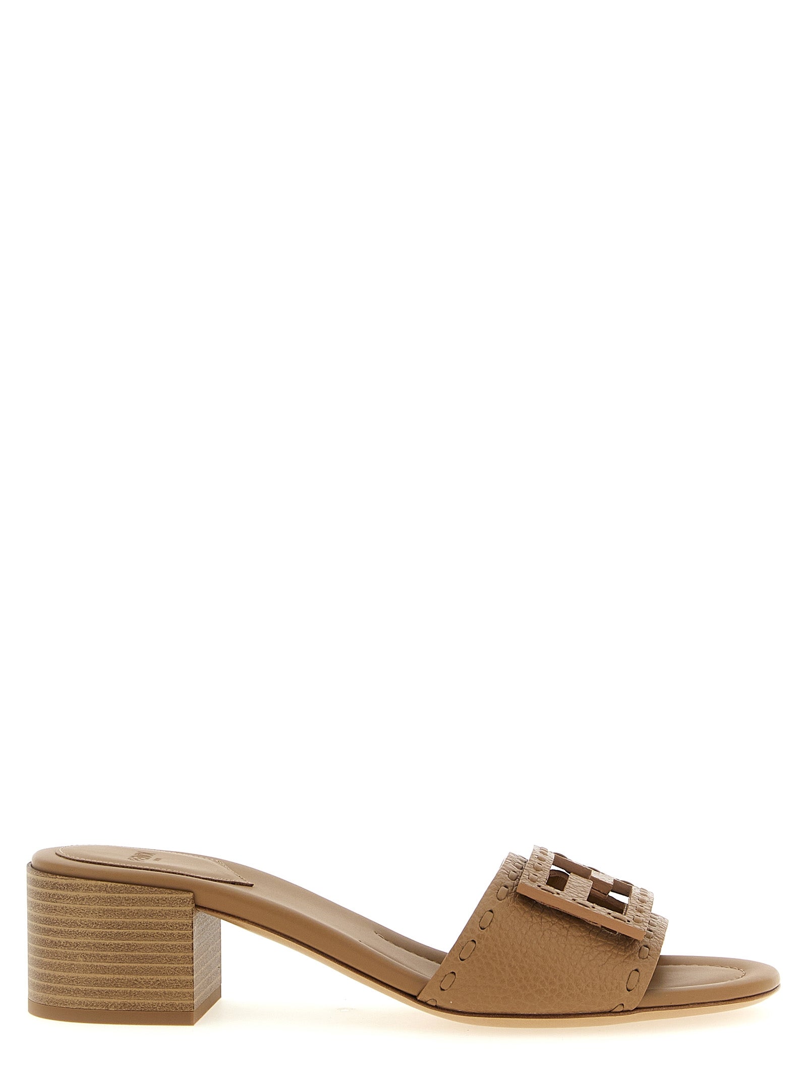 Beige Calfskin Flat Sandals