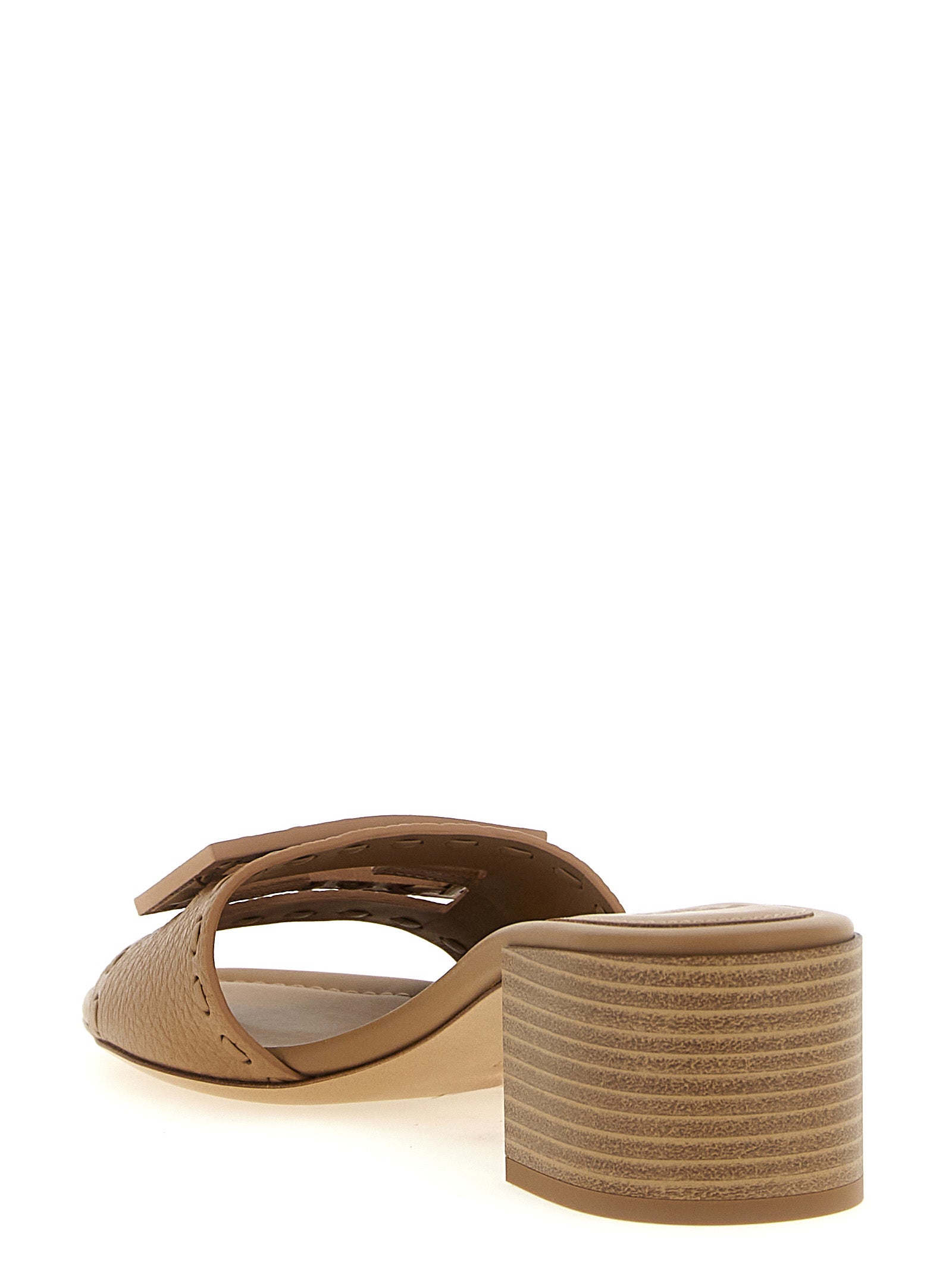 Beige Calfskin Flat Sandals