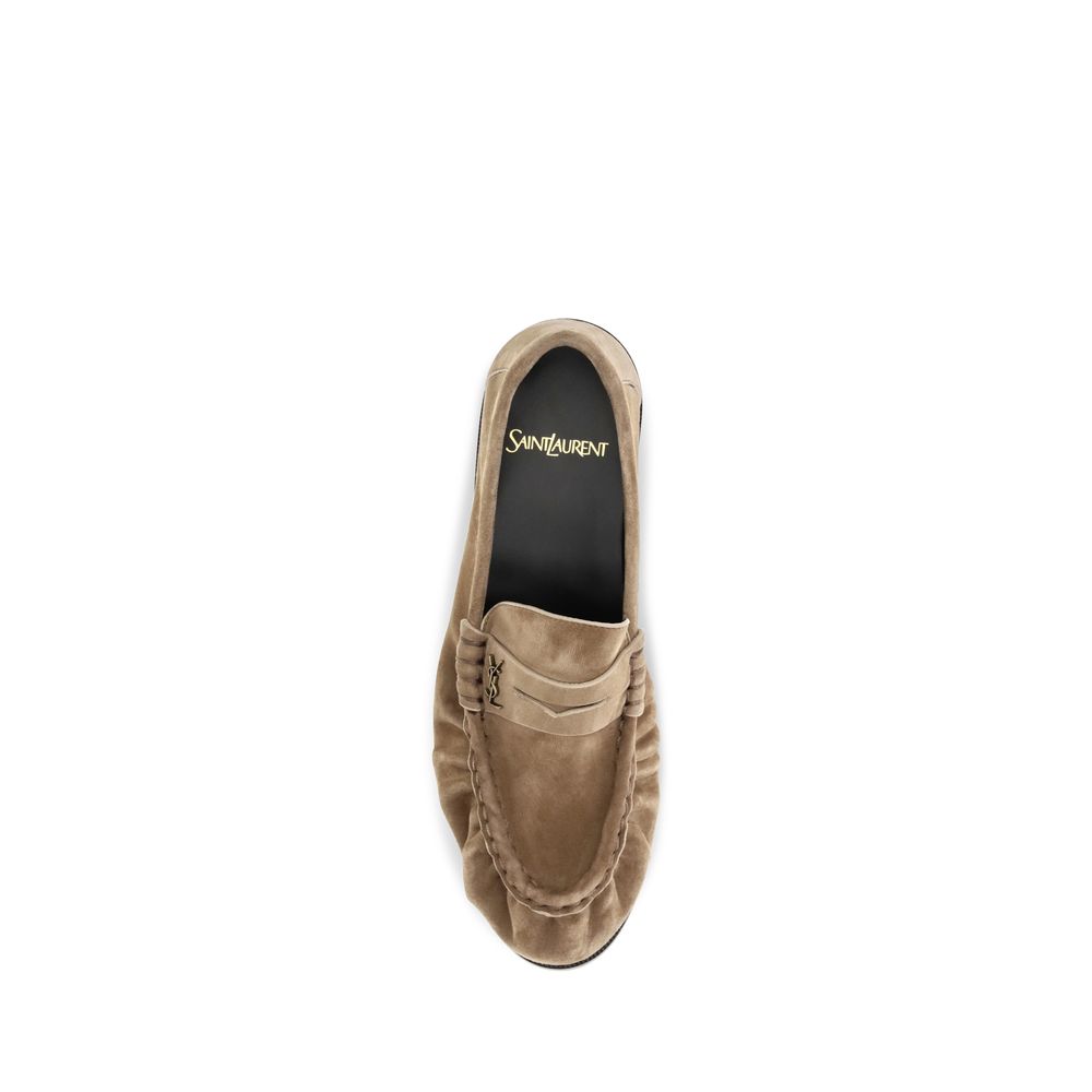 Beige Calf Leather Bos Taurus Slip-On Loafers