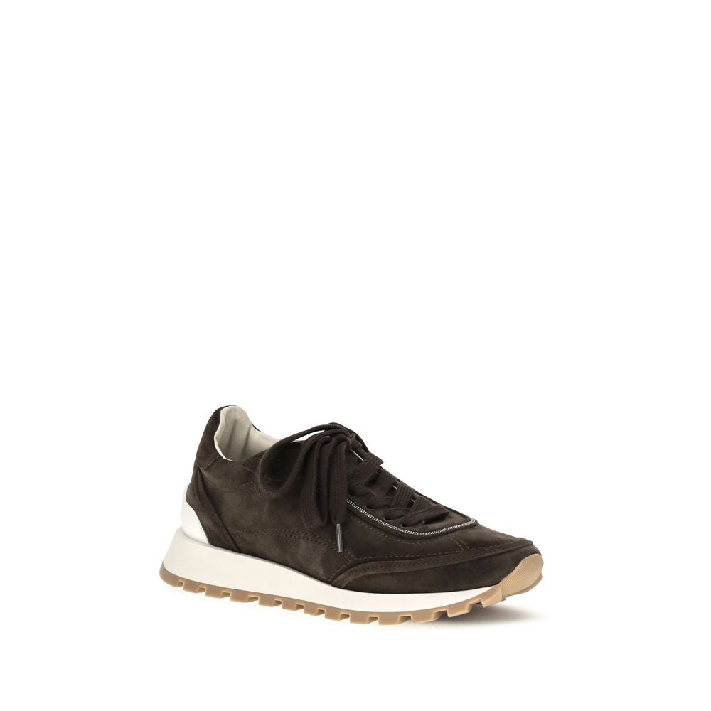 Brown Suede Leather Low Top Sneakers