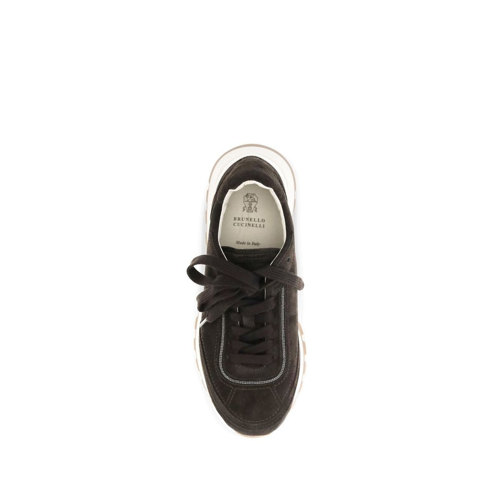Brown Suede Leather Low Top Sneakers