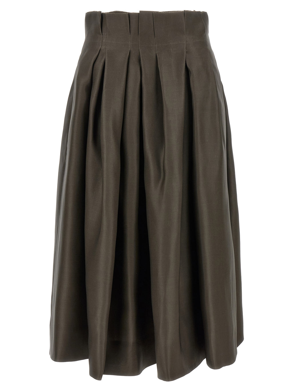 Brown Silk Midi Skirt
