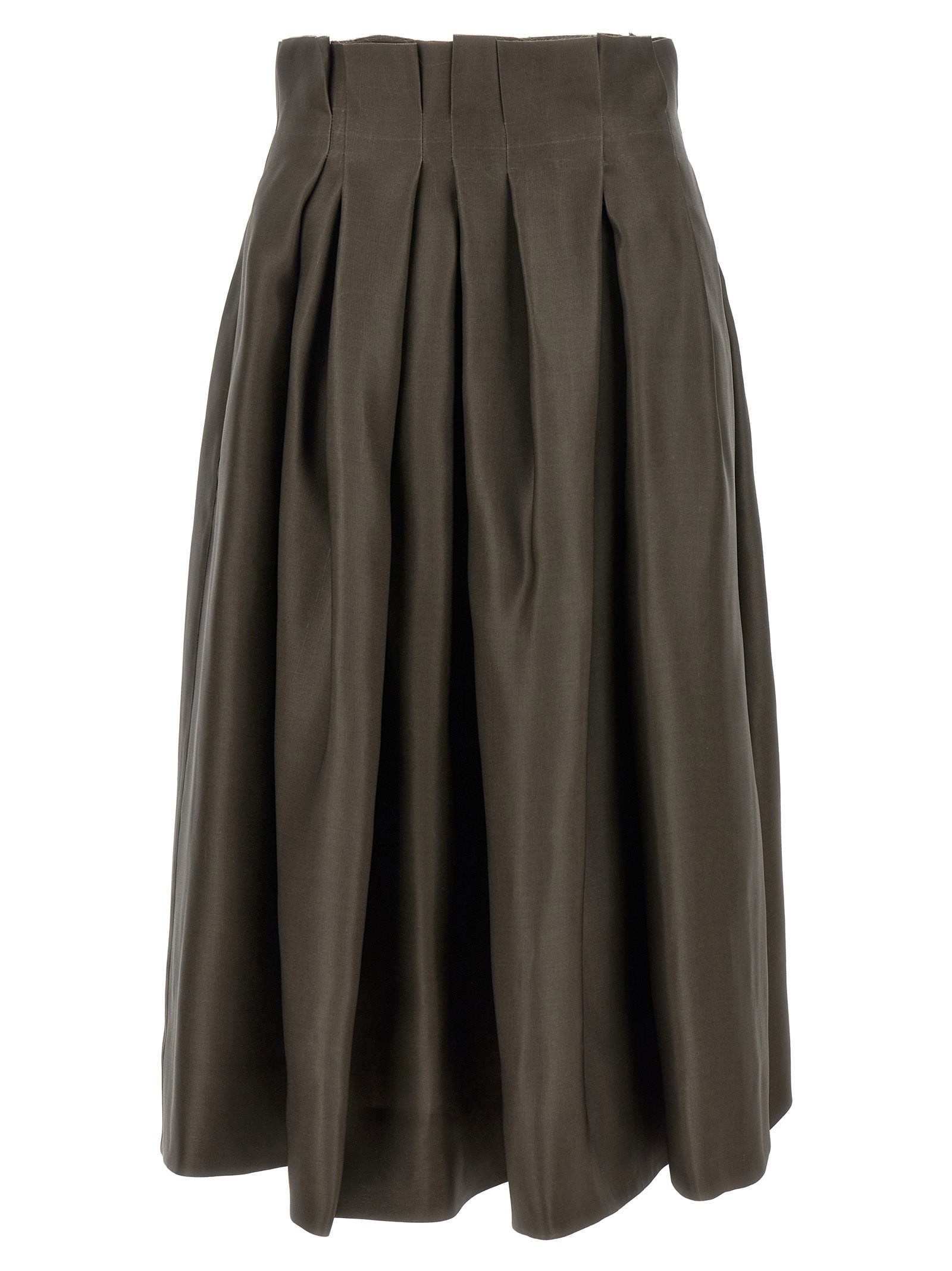 Brown Silk Midi Skirt