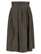 Brown Silk Midi Skirt