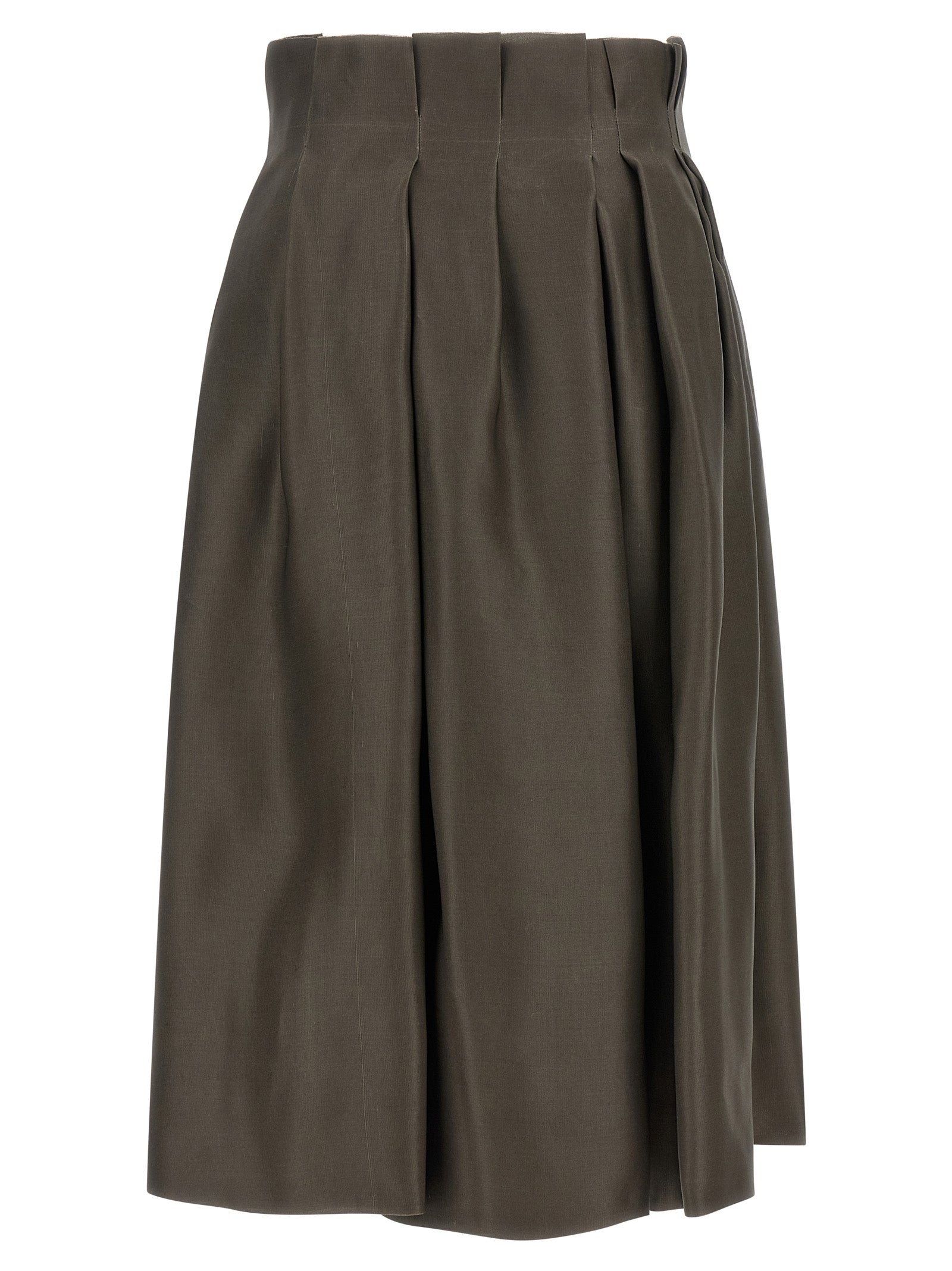 Brown Silk Midi Skirt
