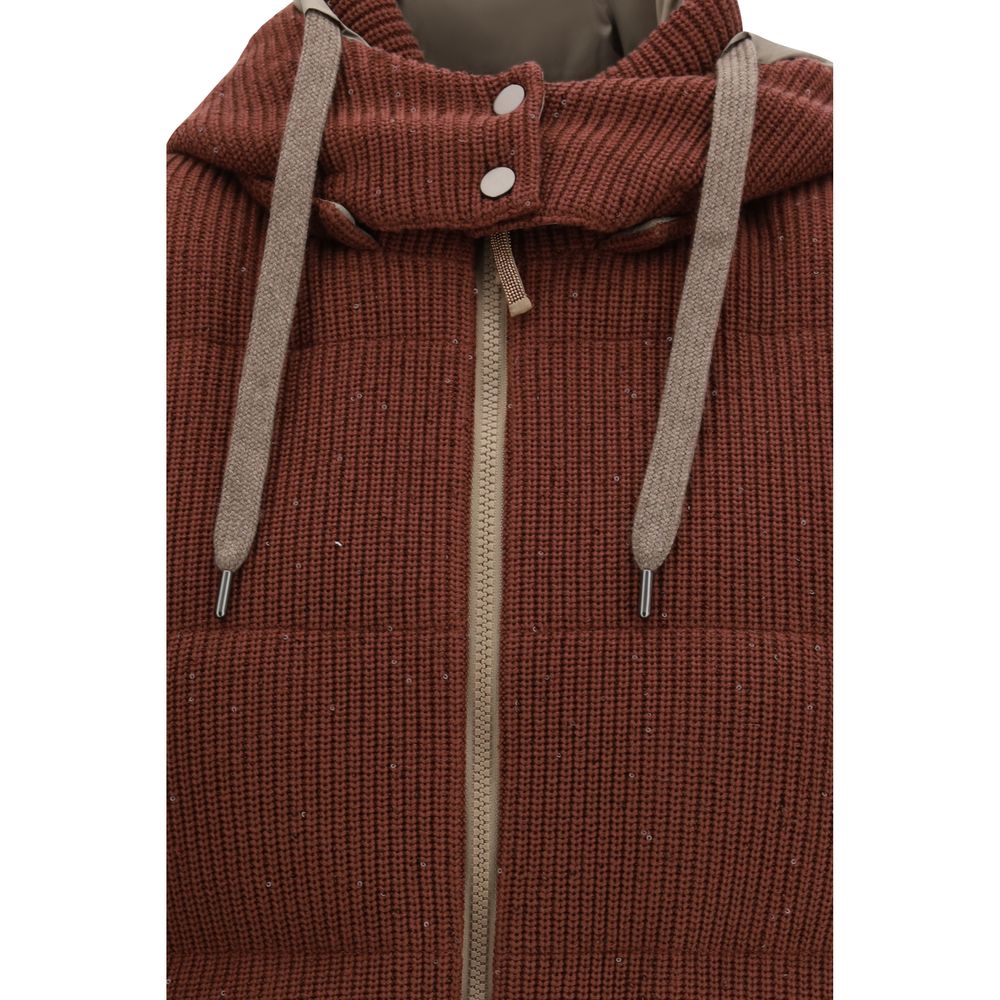 Brown Cotton Sleeveless Jacket