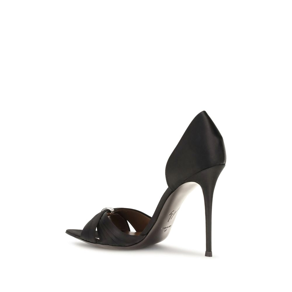 Black Satin Stiletto Heel Sandals