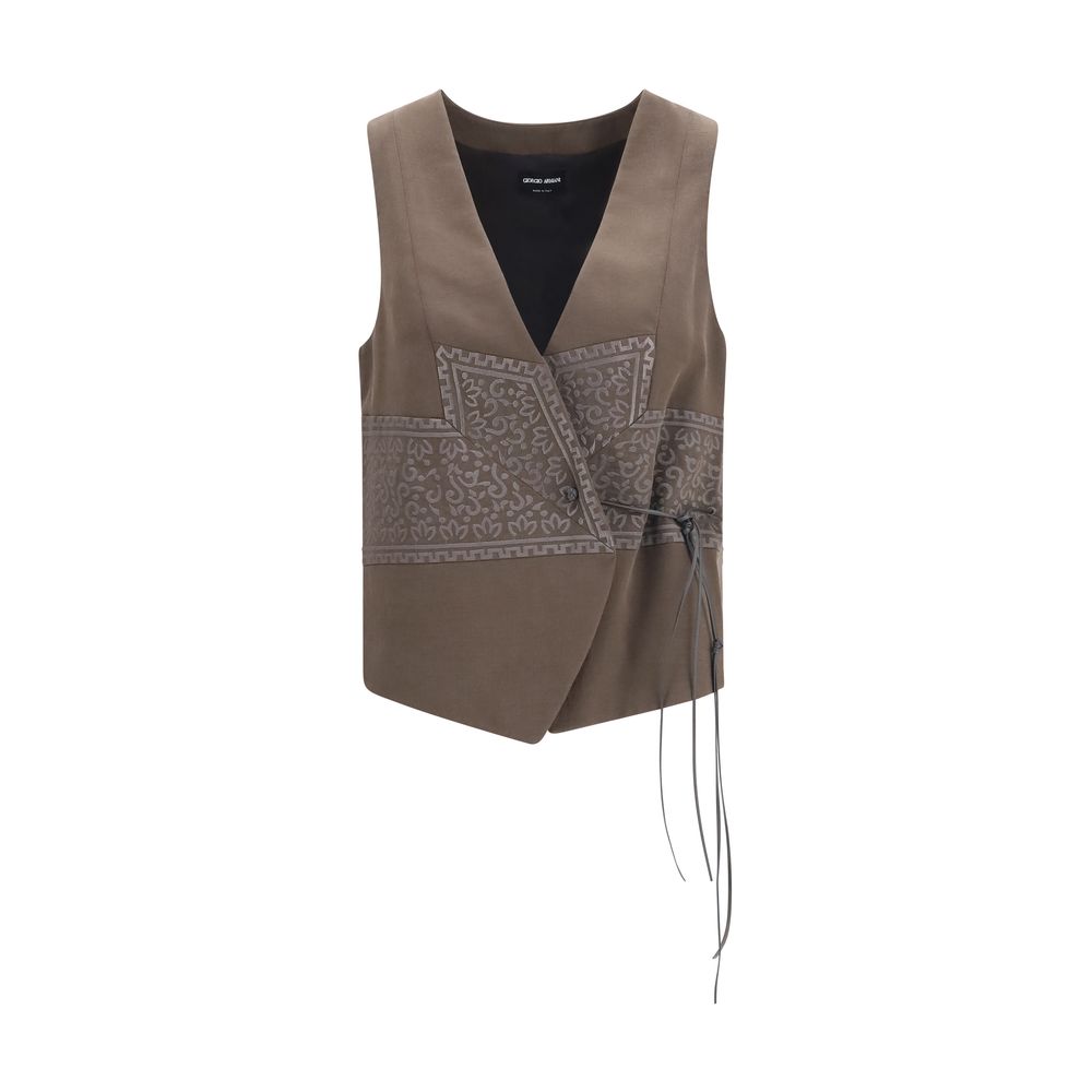 Brown Silk Sleeveless Jacket