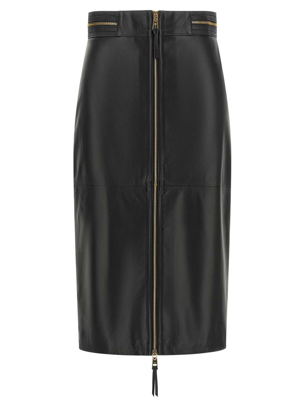 Black Lambskin Midi Skirt