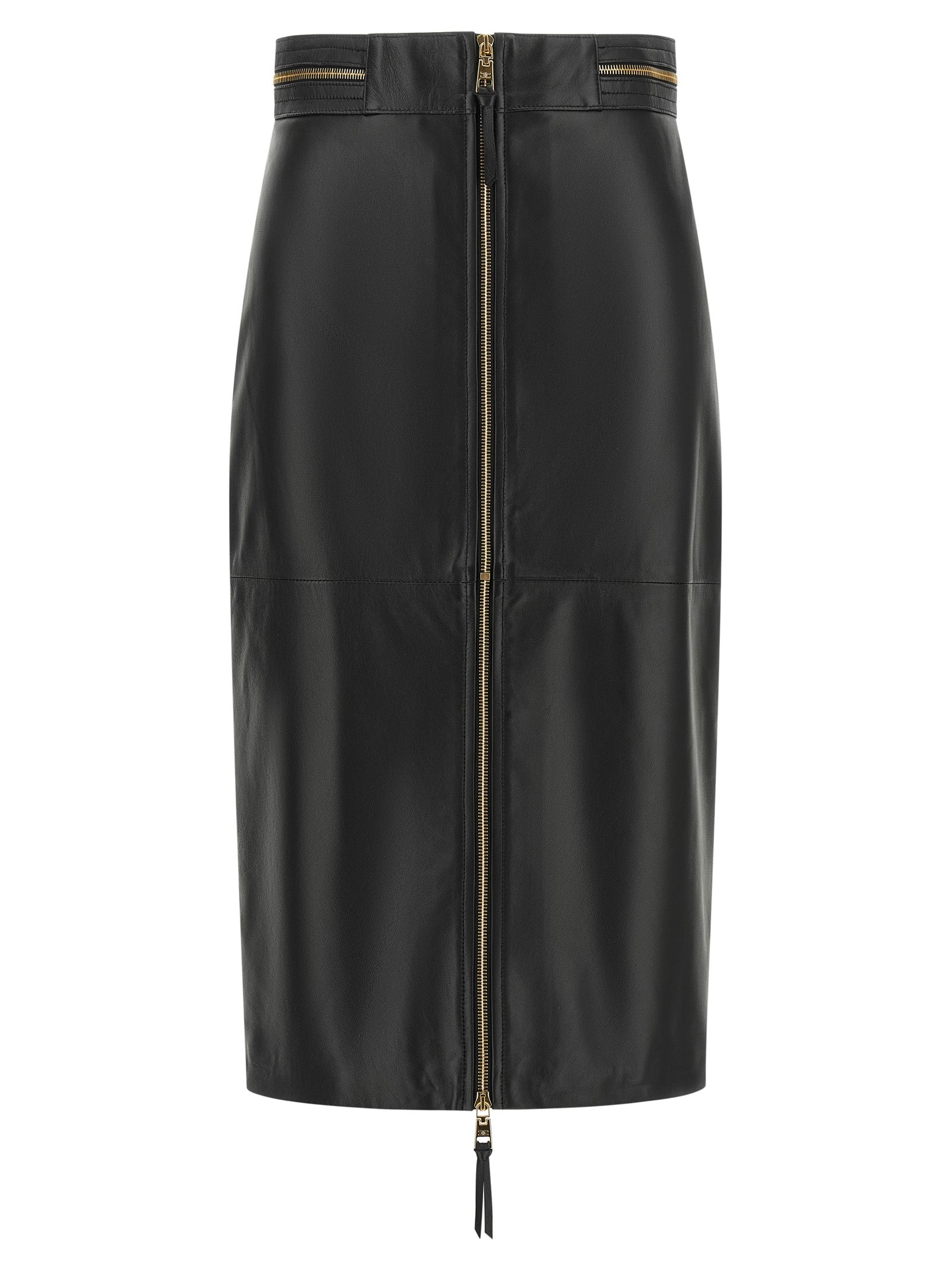 Black Lambskin Midi Skirt