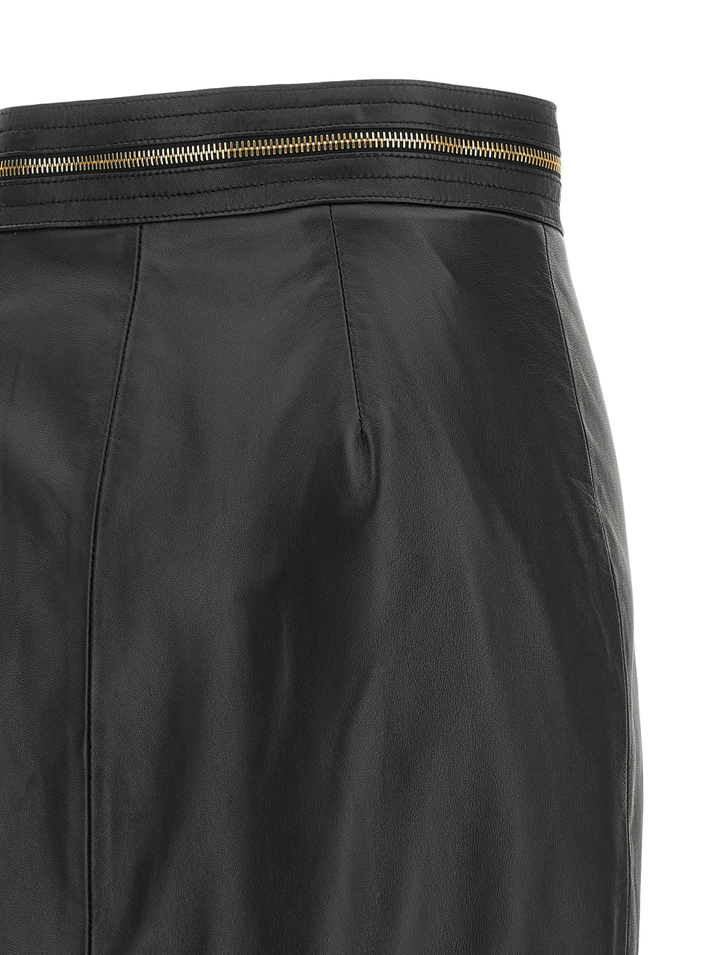 Black Lambskin Midi Skirt
