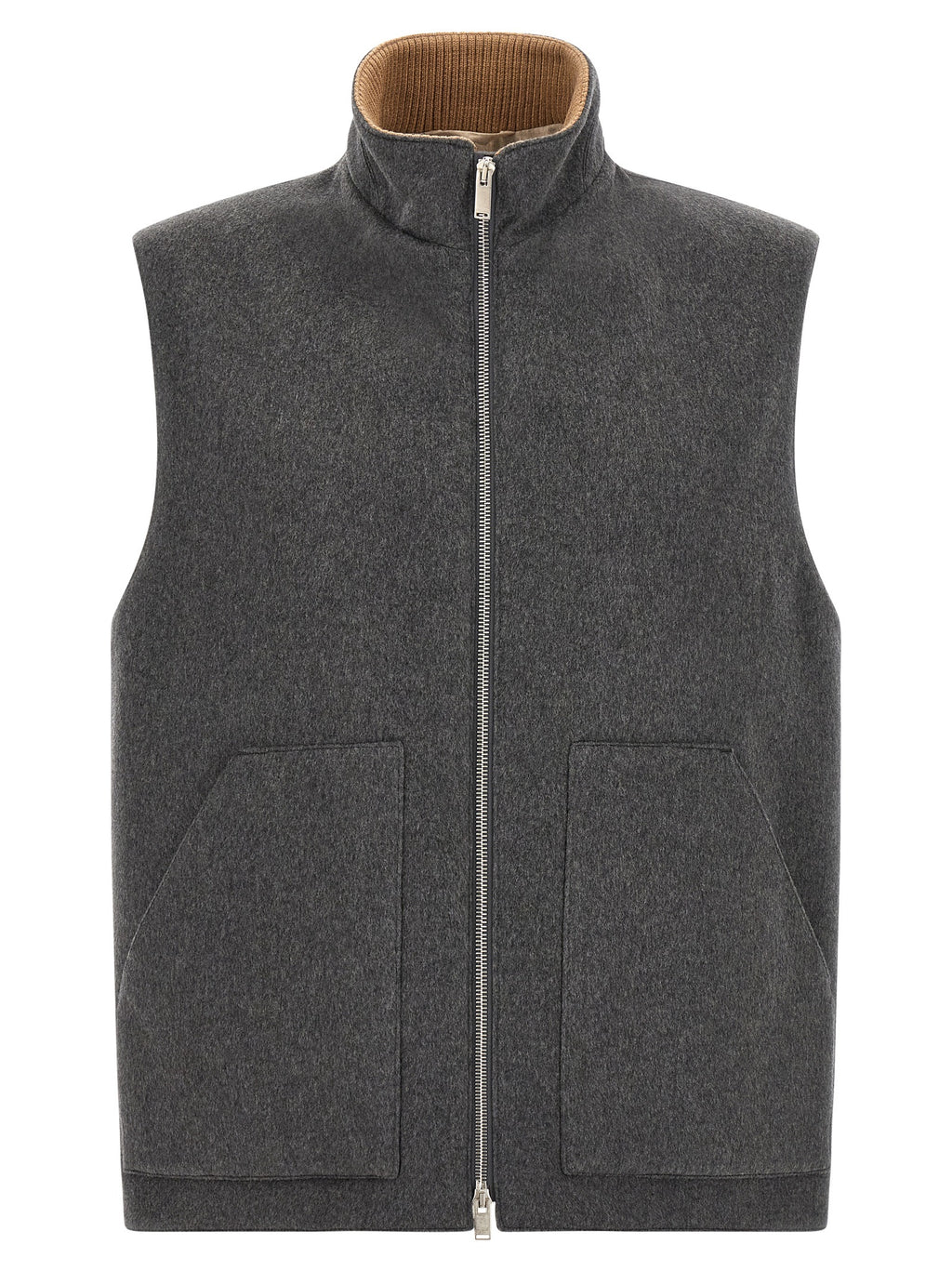 Gray Virgin Wool Sleeveless Jacket